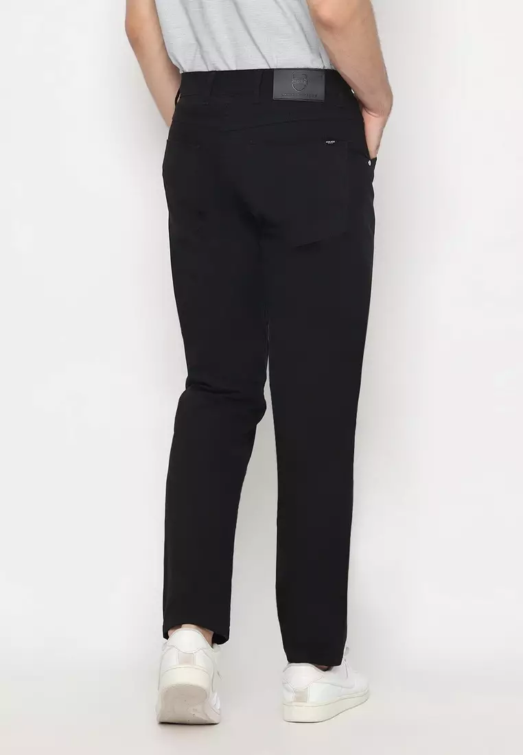 POLICE Celana Chino Panjang V Pocket Black Regular Fit Cotton Premium Pria