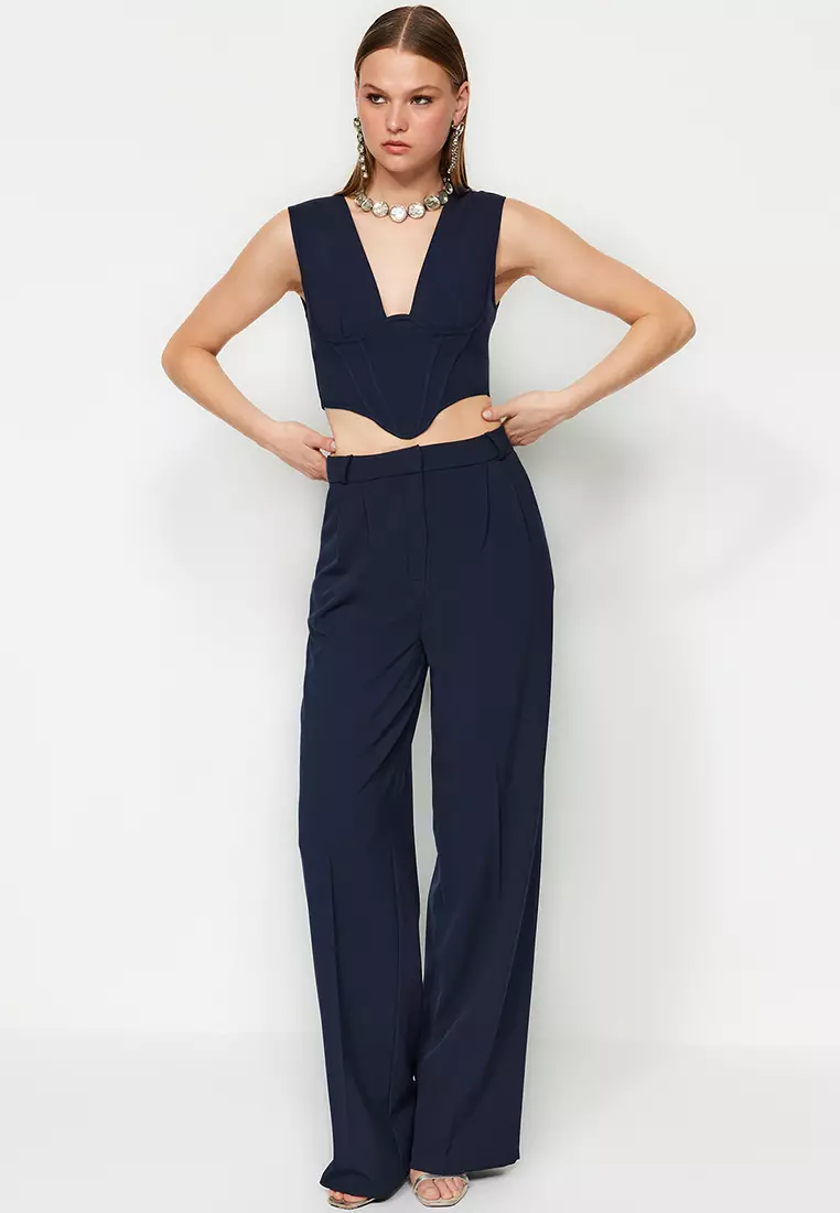 Navy Blue Wide Leg Trousers
