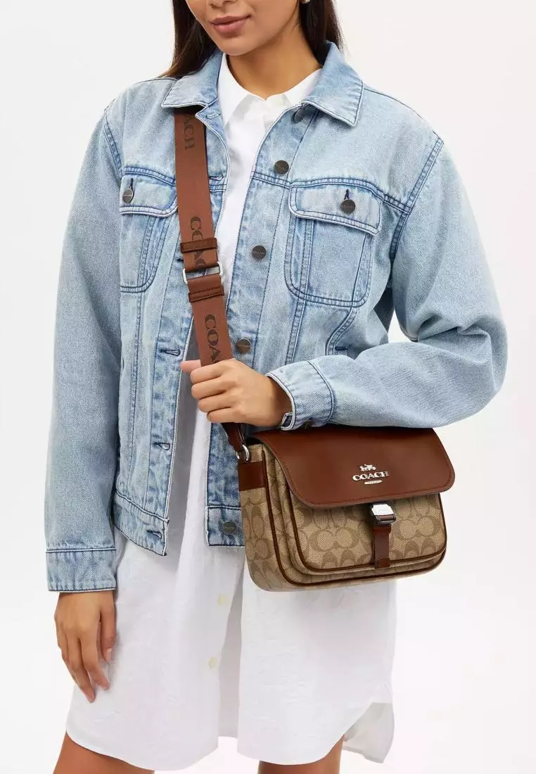 Coach Pace Messenger Bag In Signature Canvas Khaki Saddle