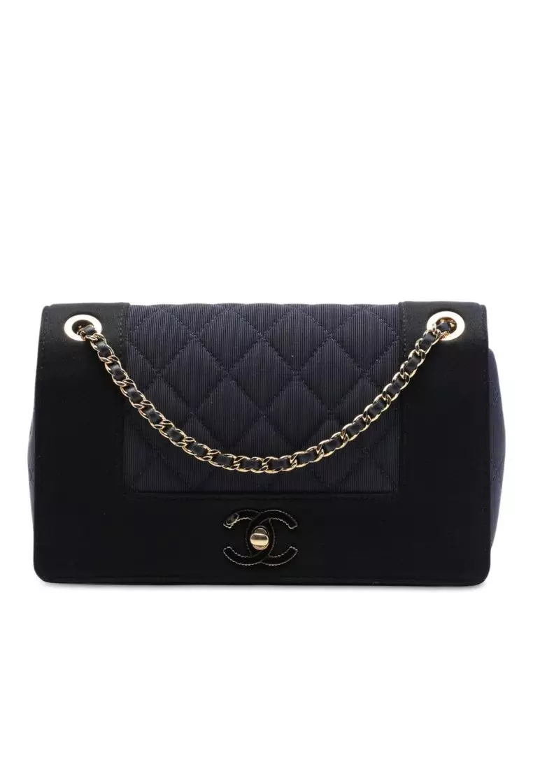 Pre-Loved Chanel Small Bicolor Quilted Grosgrain Satin Small Mademoiselle Double Flap