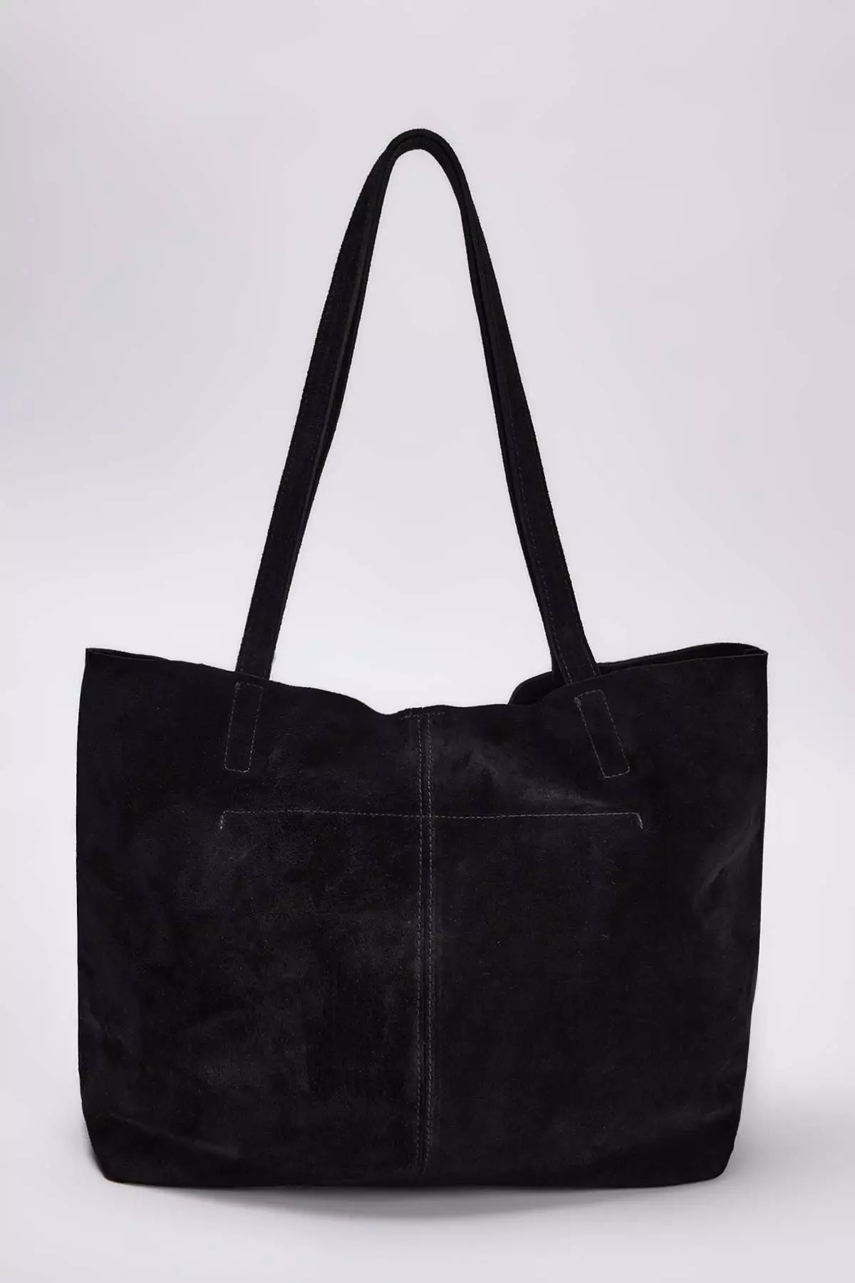 Black Premium Genuine Leather Suede Women'S Maxi Size Shoulder Bag Takaw26Oc00041