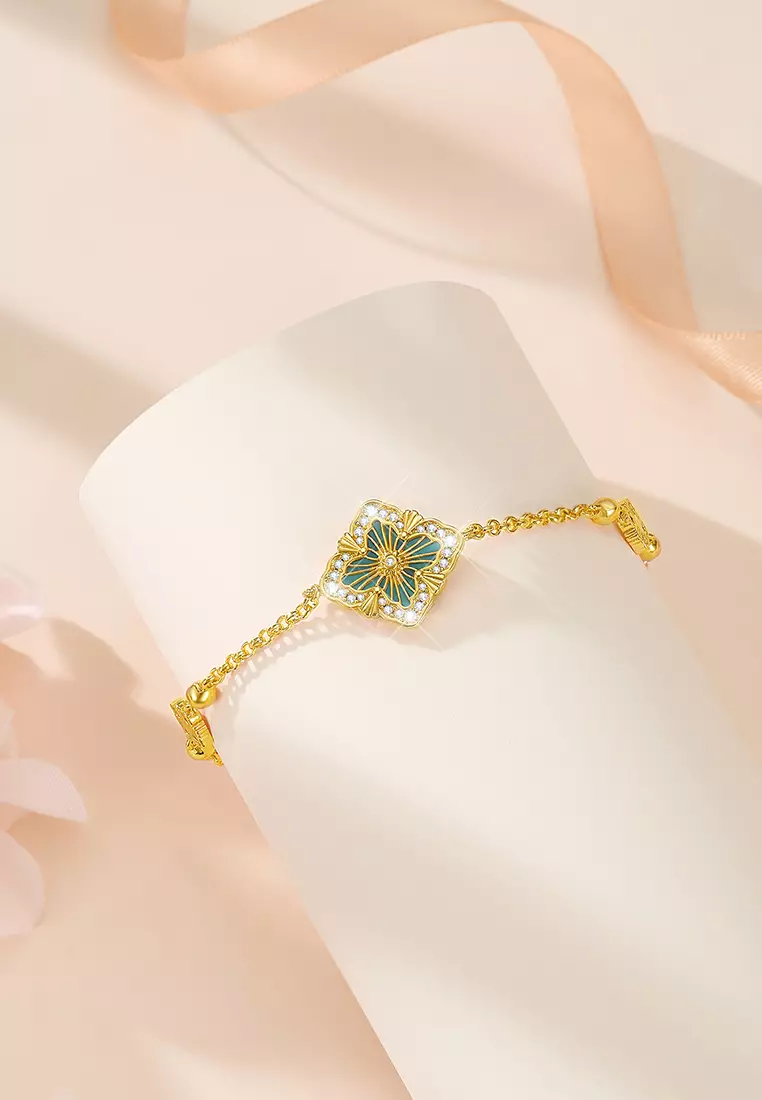Gelang Wanita Original Korea Fashion Four-Petal Flower Style Titanium Zirkon Berwarna Cewek Bracelets
