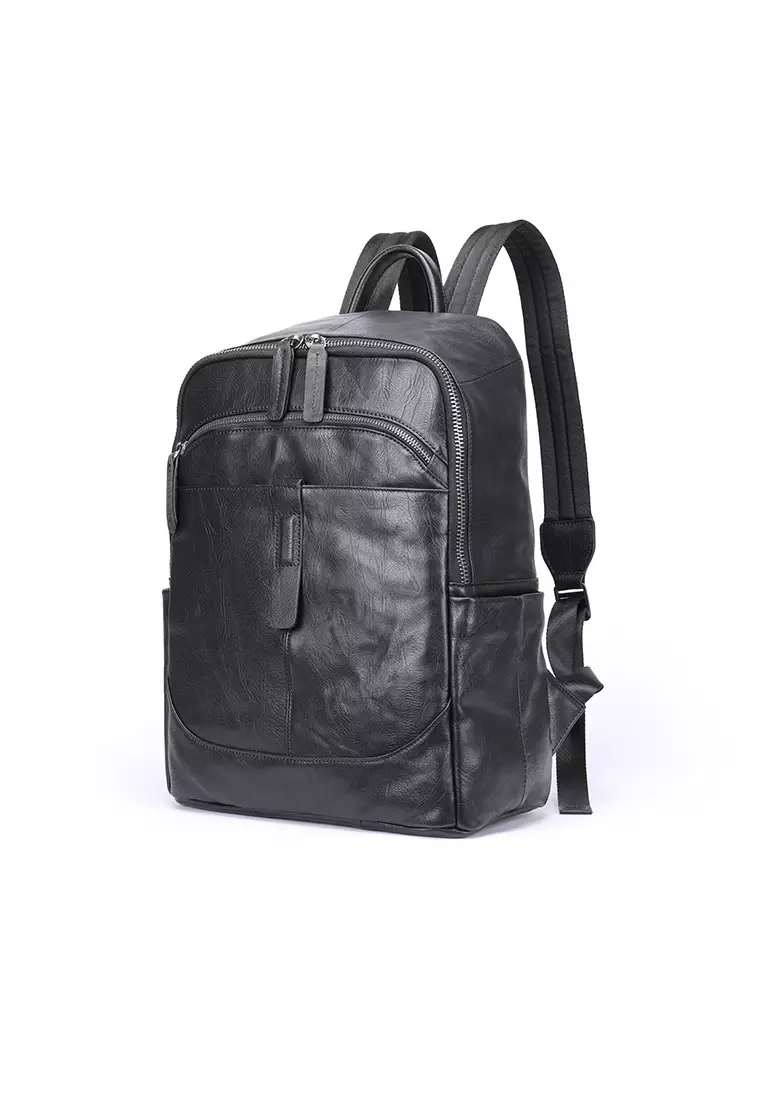 Buy Lara Men s Retro Plain Cow Leather Business Backpack 2024