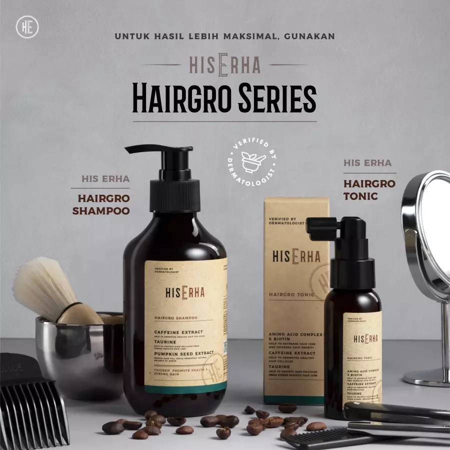 Hia Erha Hairgro Tonic With Amino Acid, Biotin, Caffeine Extract, Taurine 60Ml - Tonic Rambut Pria