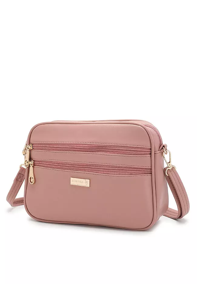 Multi Compartment Crossbody Bag / Sling Bag (Tas Selempang Wanita) - Merah Jambu