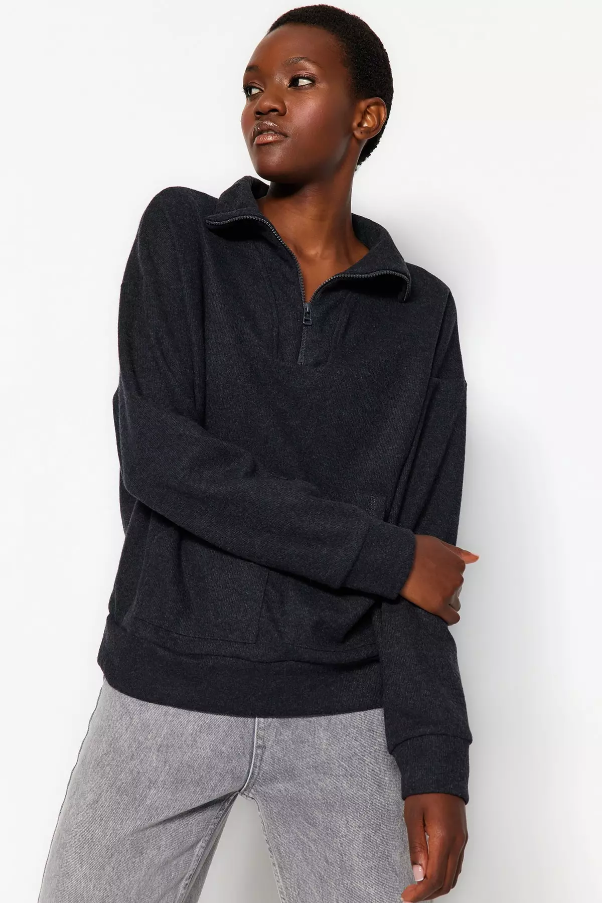 WASHED RHINESTONE SWEATSHIRT - Anthracite grey