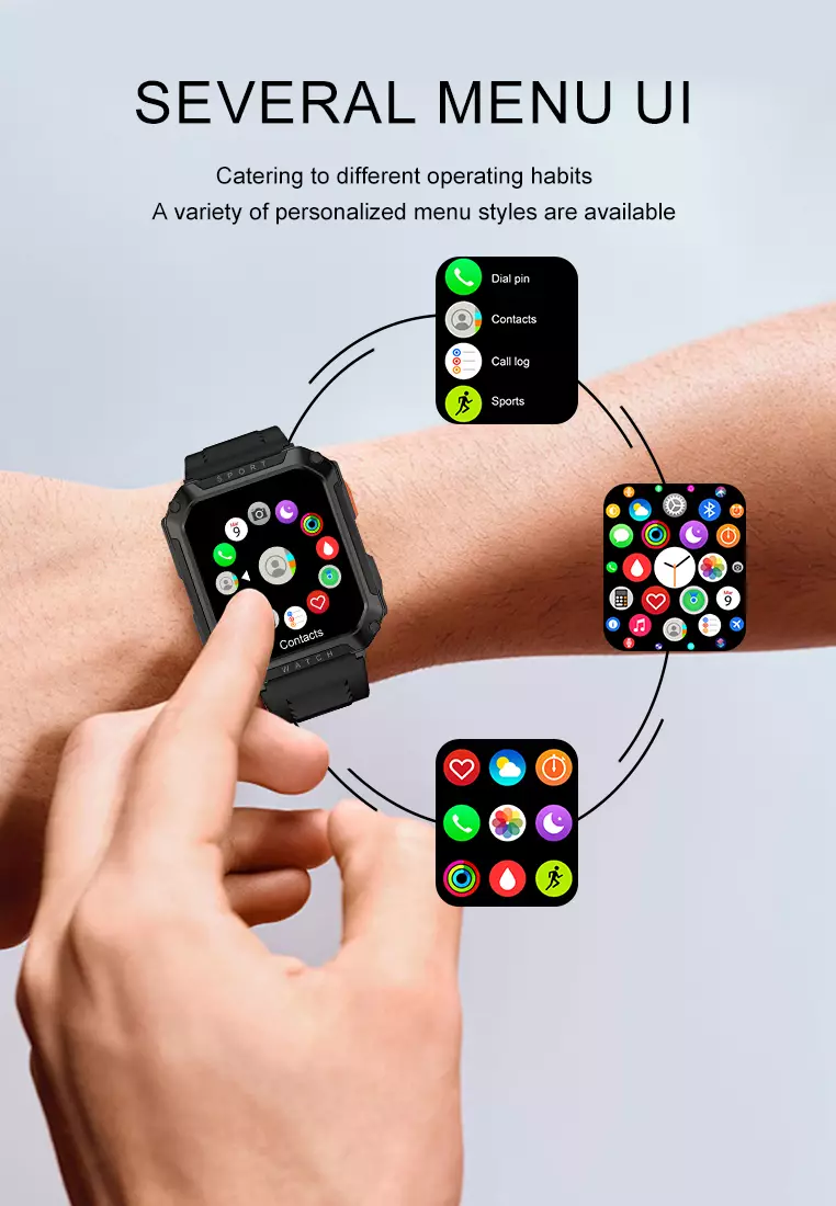 SmartWatch T8 Pro Layar Terang 2.01'' 320*385 TFT Anti Air IP67 Mode Multi-Olahraga Khaki