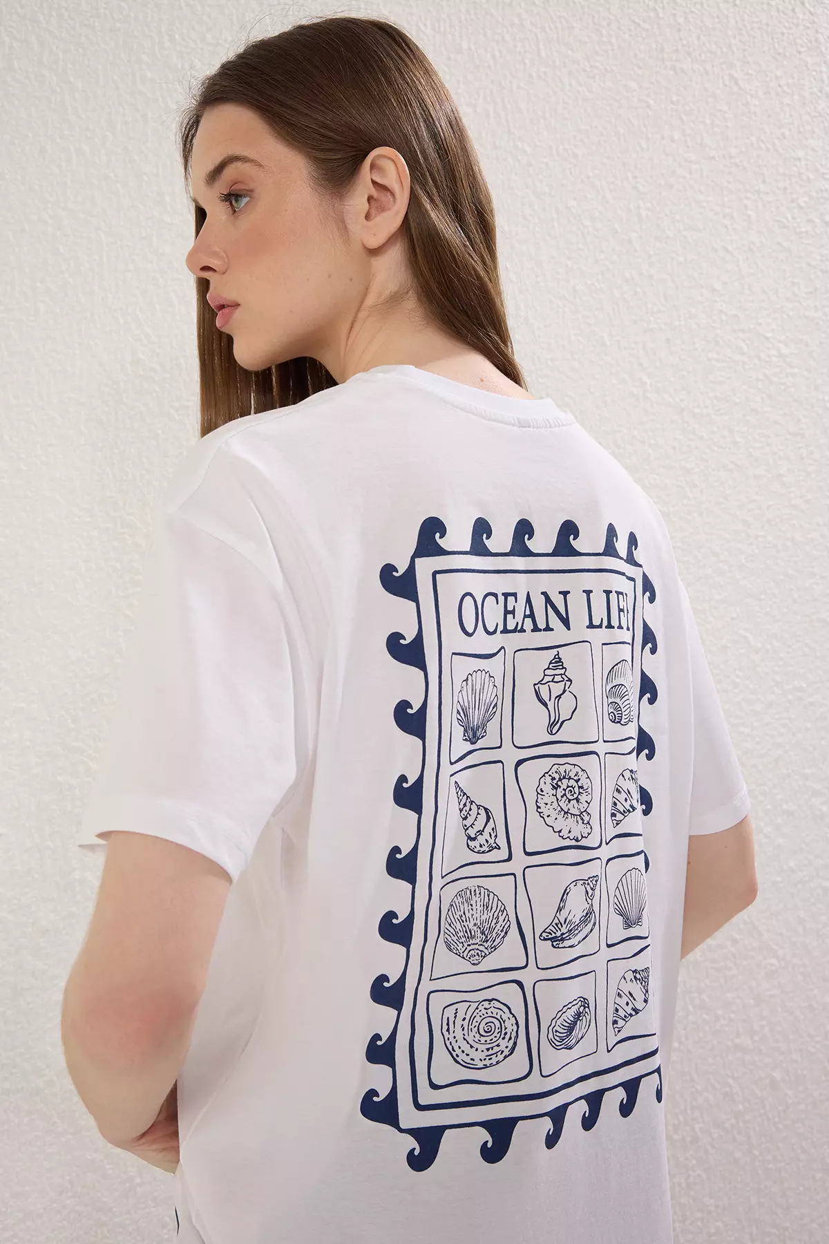 White Back Printed Oversize/Wide Pattern Knitted T-shirt TWOSS25TS00106