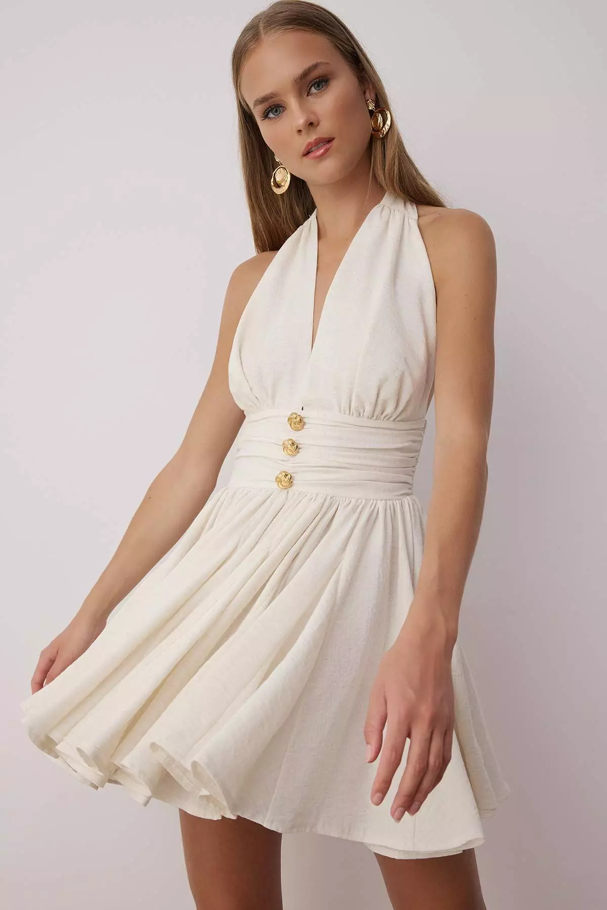 Ecru Chiffon Short/Mini Dress With Skater Drop Detail Tprss25El00319