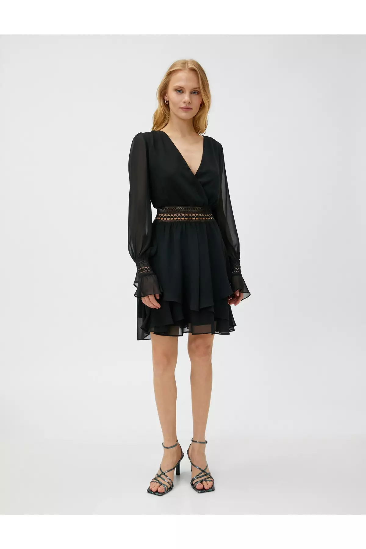 Chiffon mini dress with on sale sleeves