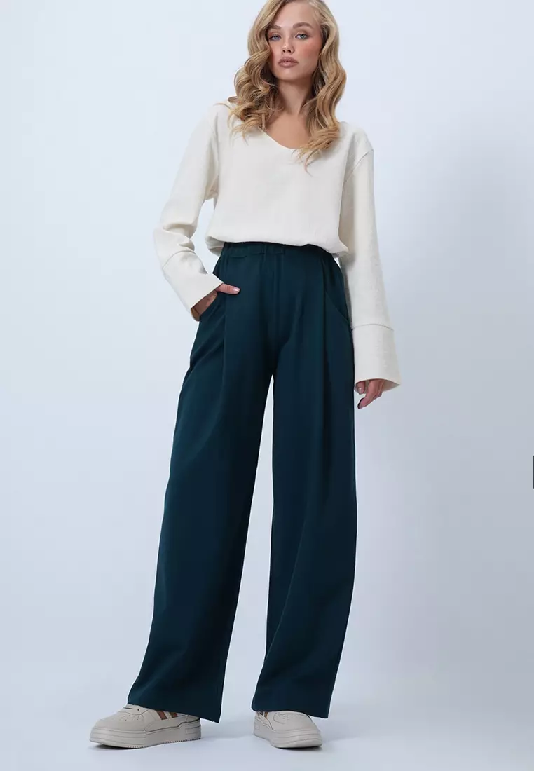 Pleated Detailed Knitted Palazzo Trousers