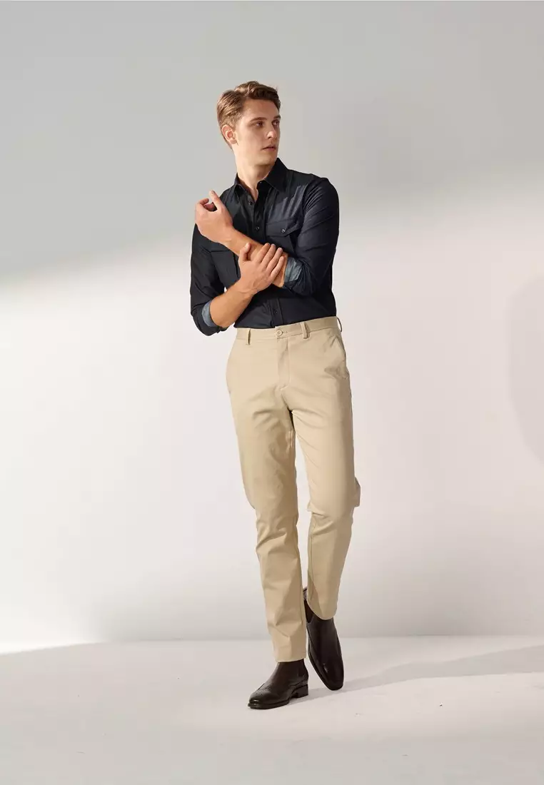 Beige Side-seam Slim Fit Stretch Chinos