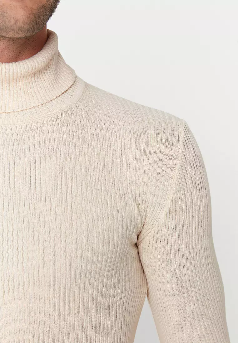 Slim Fit Turtleneck Corduroy Knit Sweater