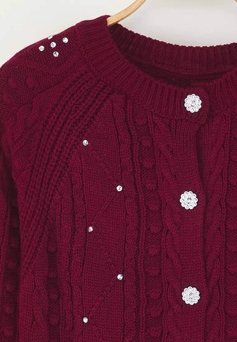 Burgundy Double Sided Knitwear Sweater Cardigan
