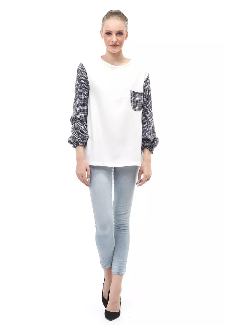 Shana Blouse Dual Tone Color Lengan Puff Atasan Wanita - Slate