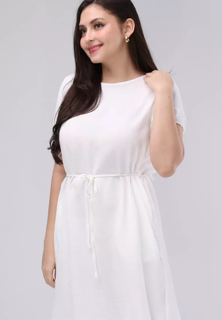 Linen Wrinkles Woven Short Sleeves Dress