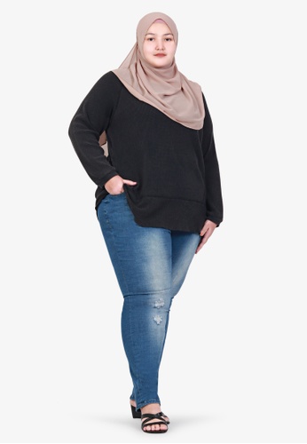 Mis Claire grey Mis Claire Plus Size Rucia Scoop Neck Cosy Waffle Top - Dark Grey 5F0BBAAAD74BC4GS_1