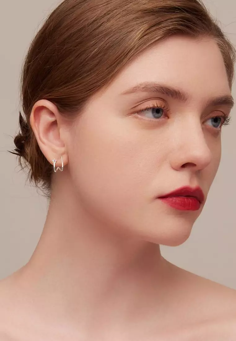 Solid Silver Moon Star Earrings