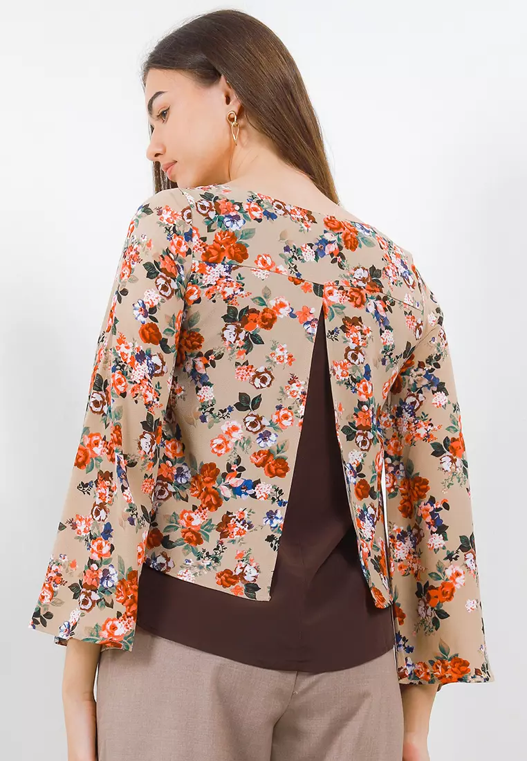 Elga Blouse In Brown Floral Print