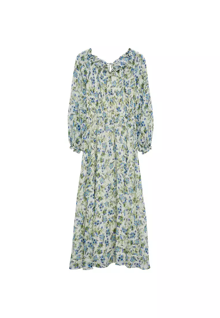 Printed Dress With Balloon Sleeves