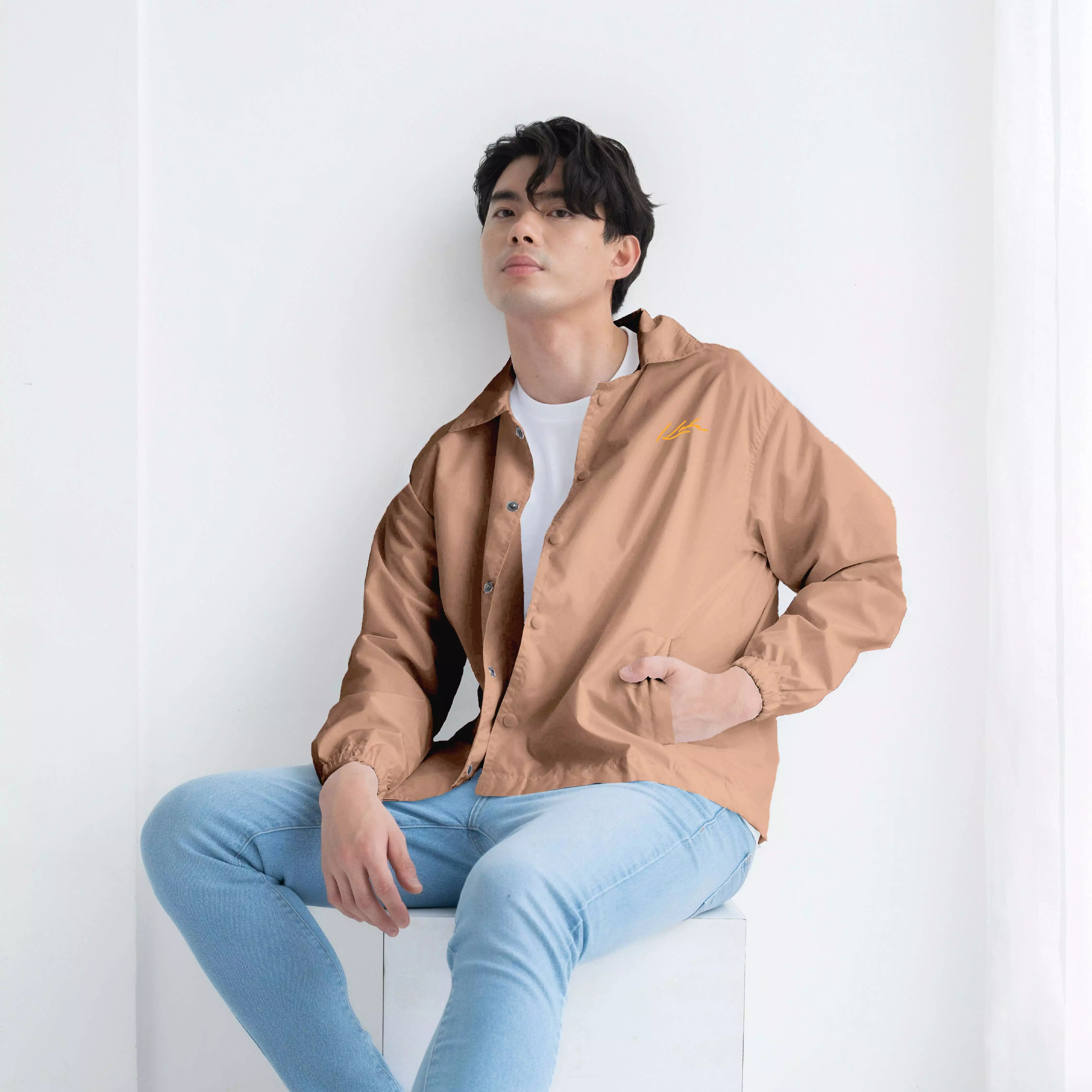 Kale Coach Milky Brown / Jaket Parasut Pria / Coach Jacket Fit Logo