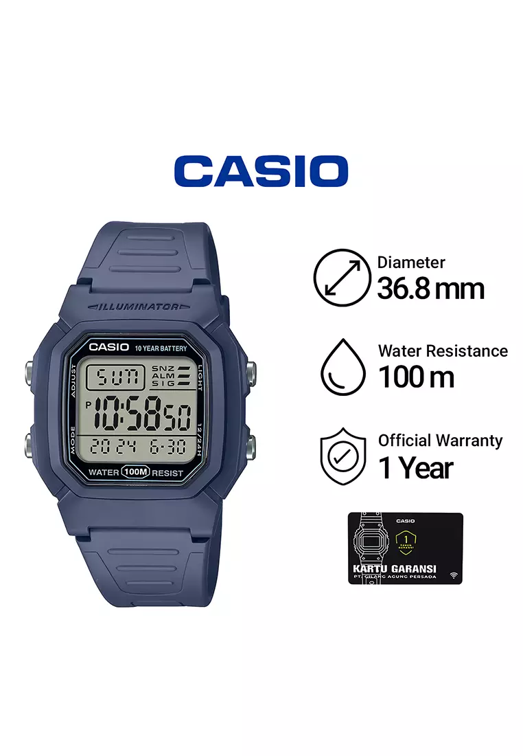 Jam Tangan Digital Pria Casio W-800H-2AV Blue Resin Strap