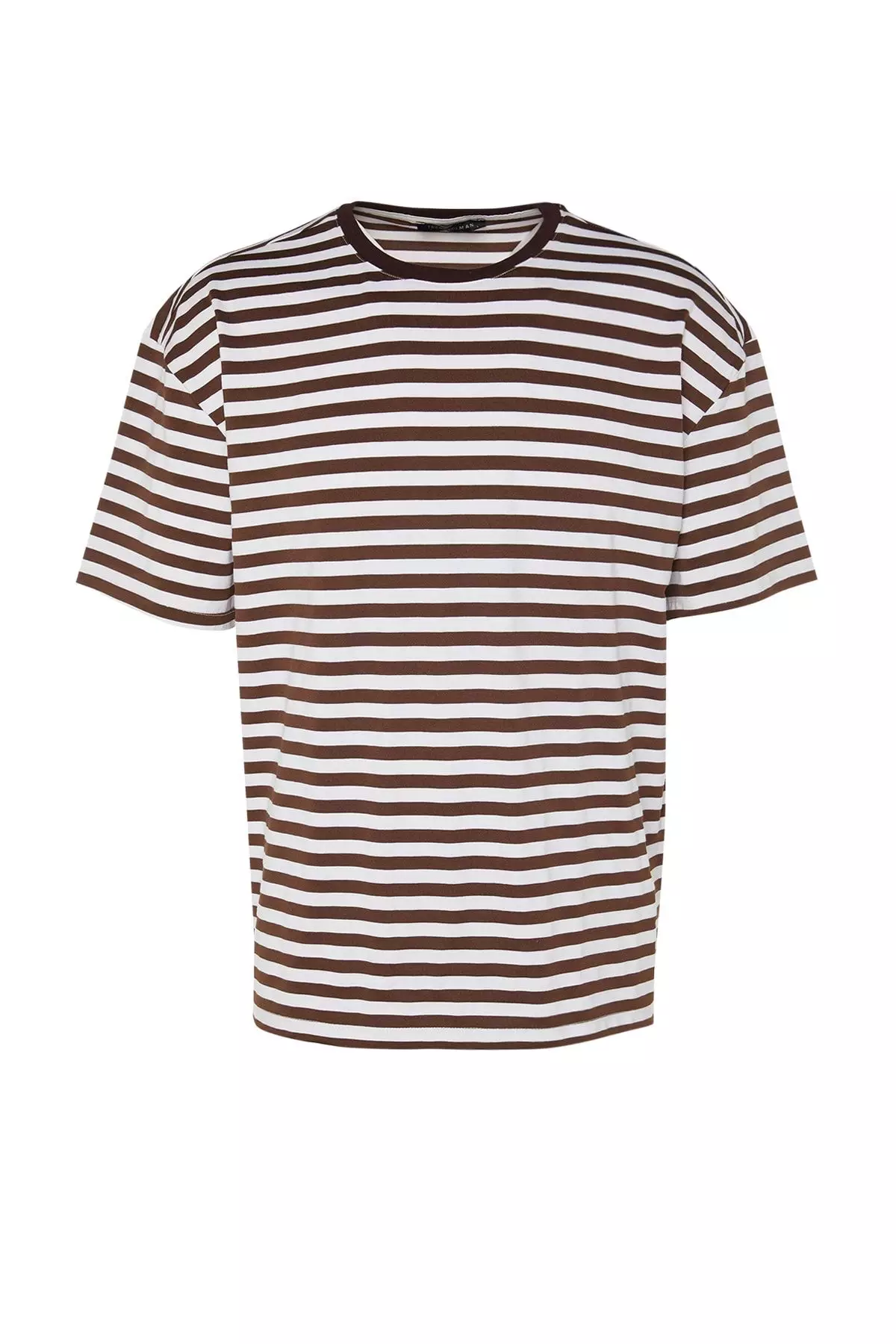 Light Brown Oversize/Wide Cut Striped Crew Neck Short Sleeve T-Shirt TMNSS20TS0511