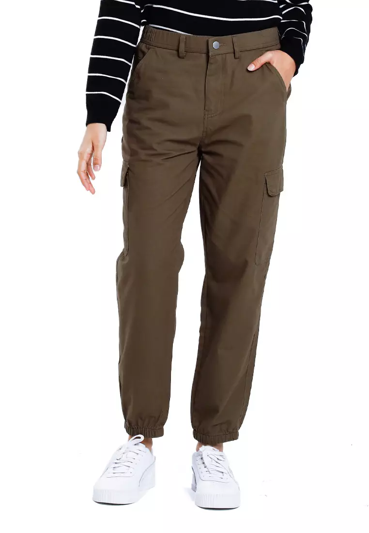 Forest Ladies Cotton Twill Elastic Waisted Cargo Jogger Pants Women Long Pants | Seluar Panjang Perempuan - 810512