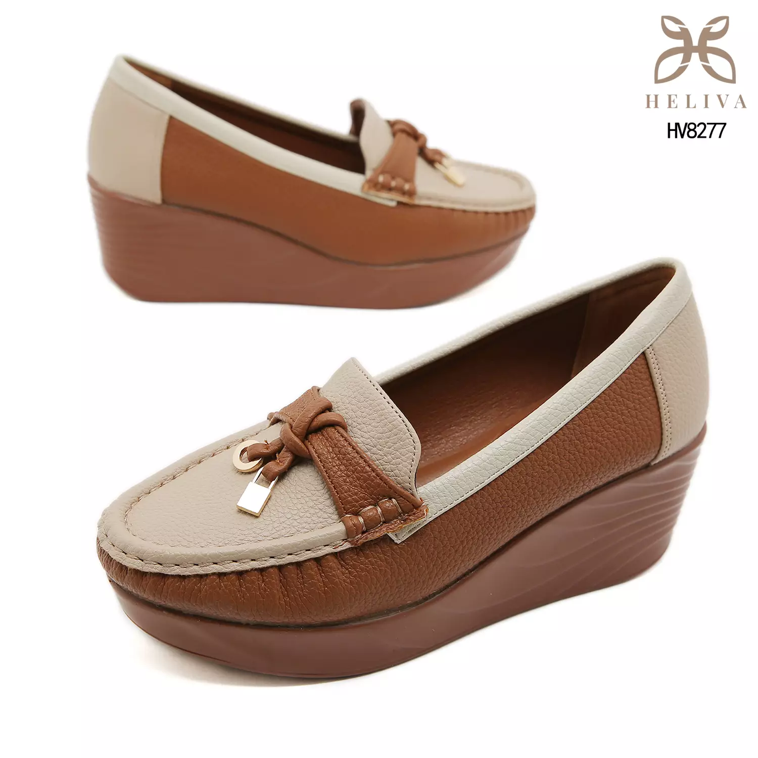 HELIVA AURETTA Premium Colorblock Tassel Wedge Loafers for Women HV8277