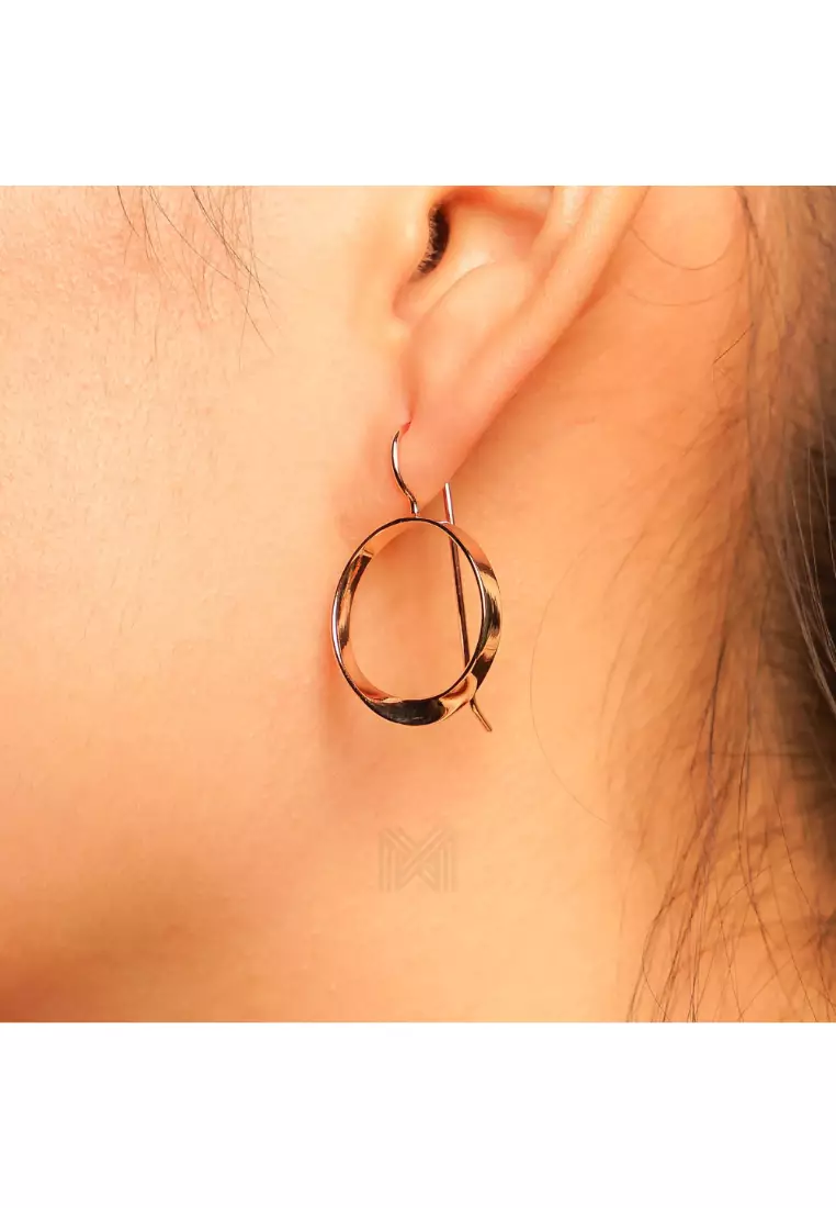 Minimal Circle Arched Rose Gold Hook Earrings with 925 Sterling Silver