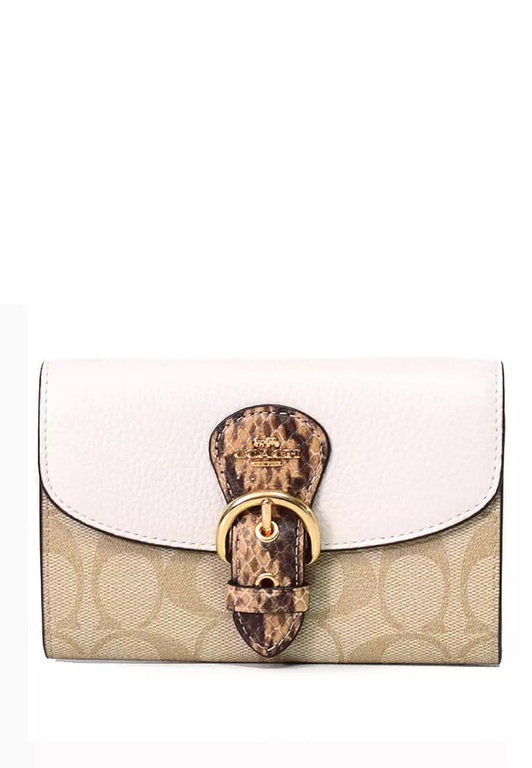 小物 Coach Kleo Wallet Coach Kleo Wallet in Blocked Signature Canvas - Light Brown