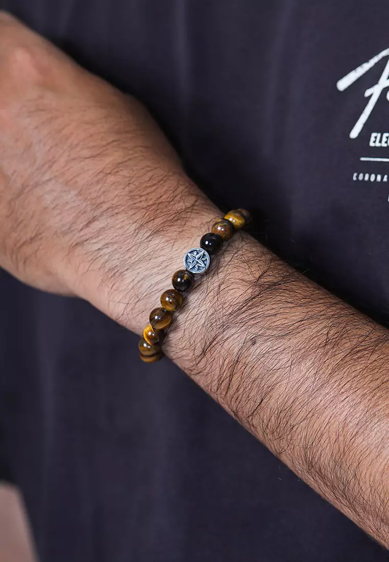 Men's Tiger's Eye Compass Bracelet – Silver Details
