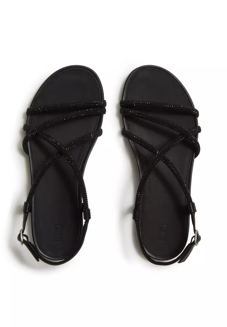 GRACIE Women's Crystal Strappy Back-Strap Sandals  - All Black (A3Z-090)