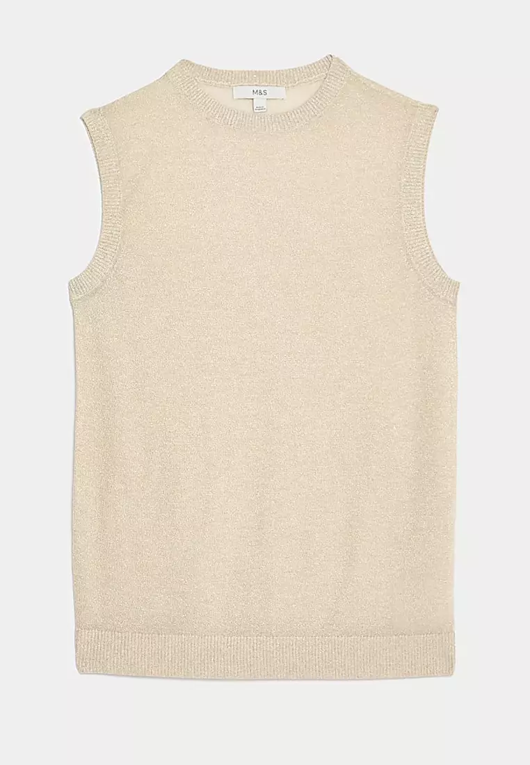 Ribbed Regular Fit Metallic Vest