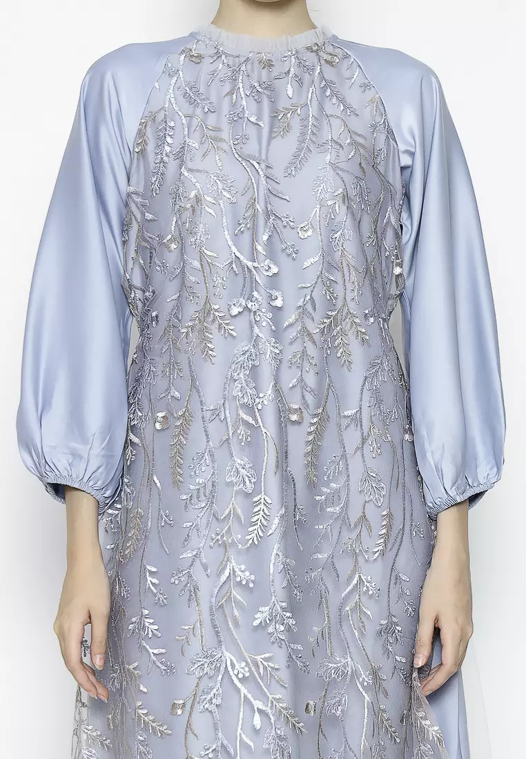 Urban Exchange Rose Gamis Brokat Blue - Long Dress Gamis Brokat Lebaran Blue Warna Blue