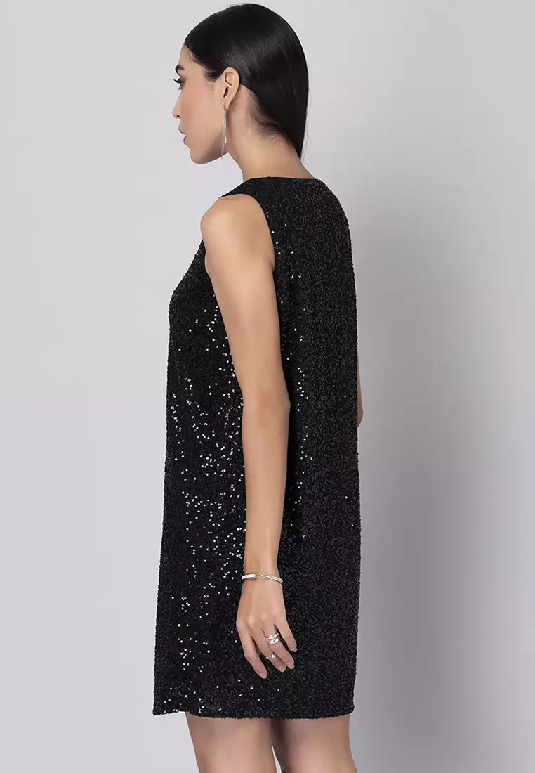 Black Sequin Sleeveless Mini Dress