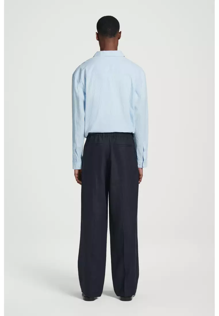 ELASTICATED LINEN STRAIGHT-LEG TROUSERS