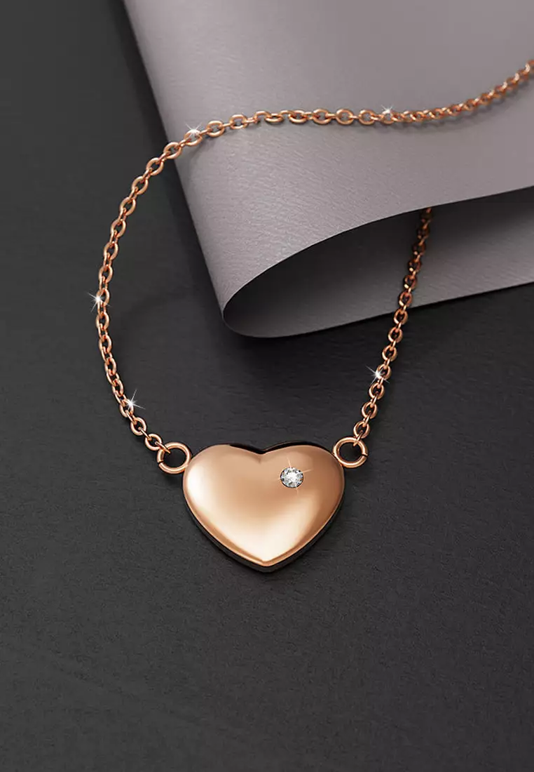 Puffy Heart Necklace in Rose Gold Plated Titanium with Genuine 0.01ct Diamond