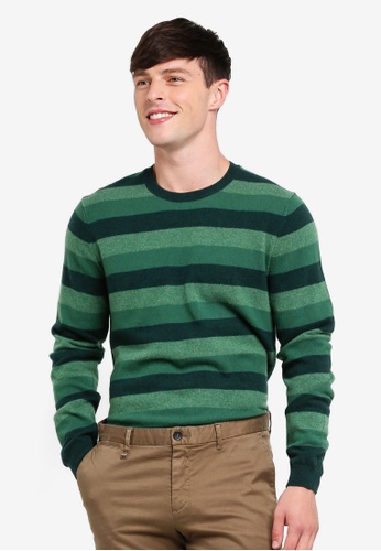 United Colors of Benetton green Round Neck Stripe Knit Sweater 6857AAA580419AGS_1