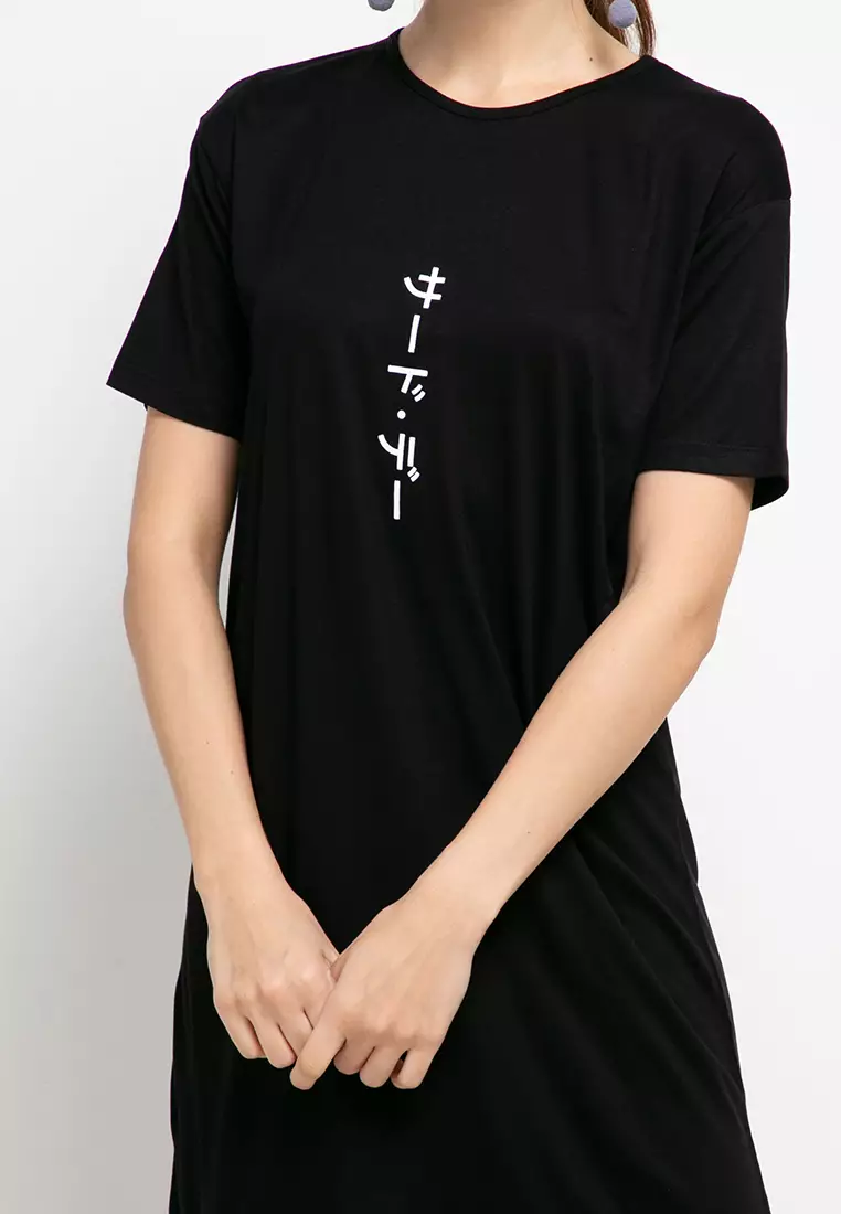 LTD23 Dress Kaos Casual thirdday LD katakana vertikal hitam