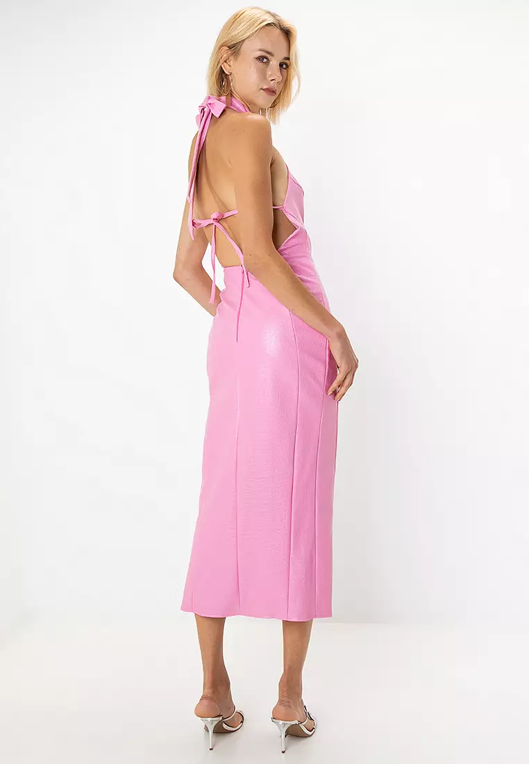 Halter Pu Midi Dress