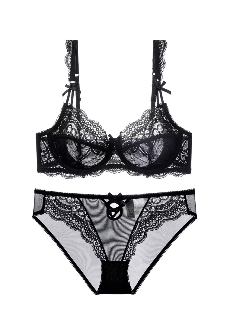 Womens Sexy See-though Lace Lingerie Bra Thong Underwear Set