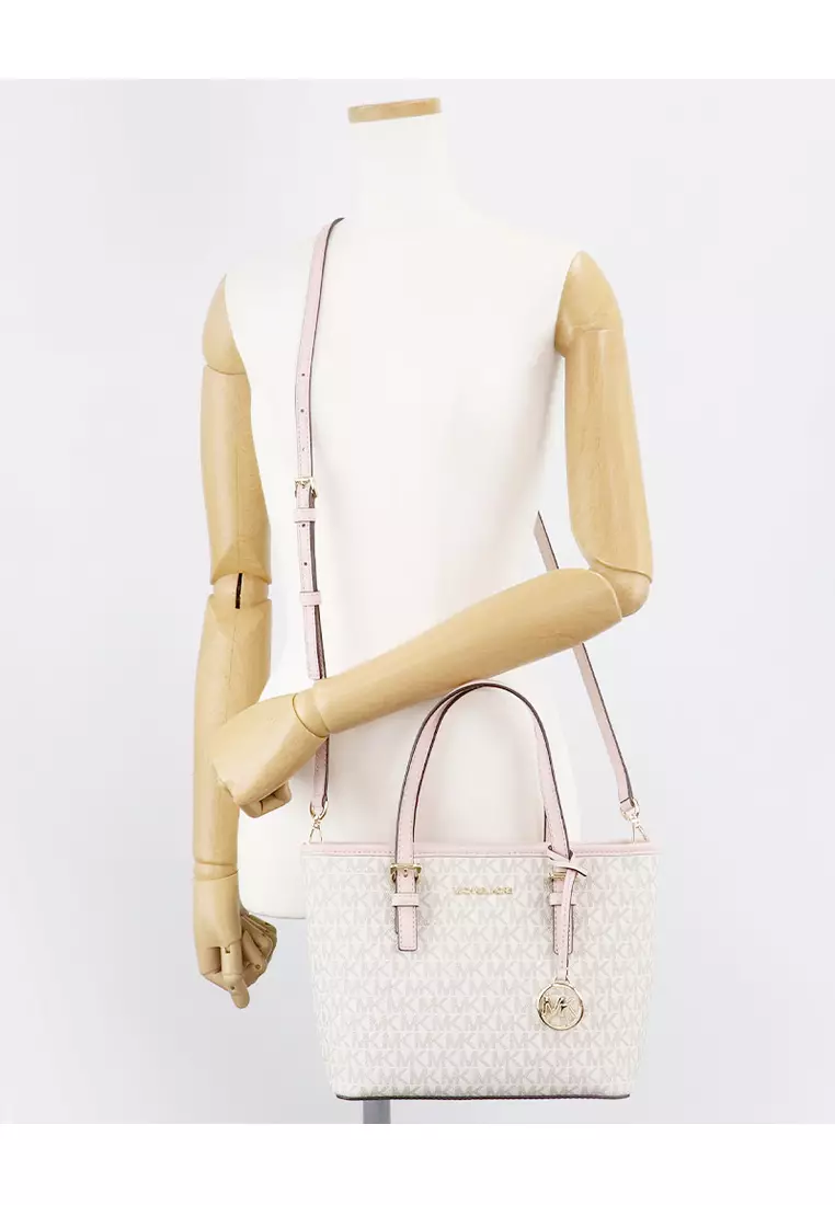 Michael Kors Travel Extra-Small Logo Top-Zip Tote Bag Cream / Pink MSRP  $448 193599759388