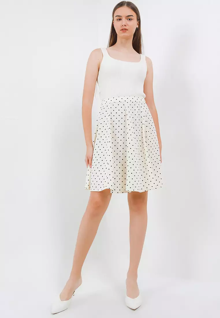 Polka Dot Full Circle Skirt In Ivory
