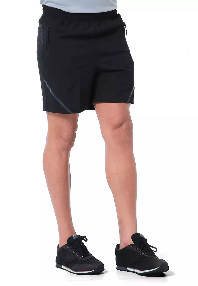 Halburt Celana Pendek Olahraga Pria Motif List Sudut Short Pants Simple Material Parasut ORIGINAL - Black