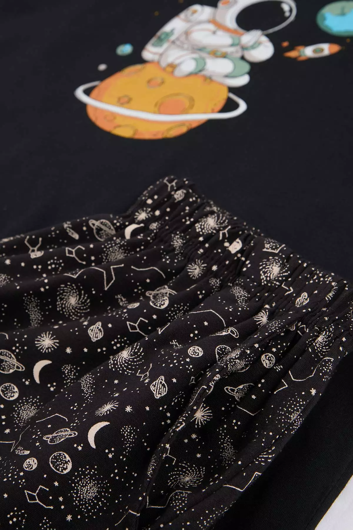 Black Regular Cut Galaxy Pattern Cotton Pajama Set Tmnss26Pt00026