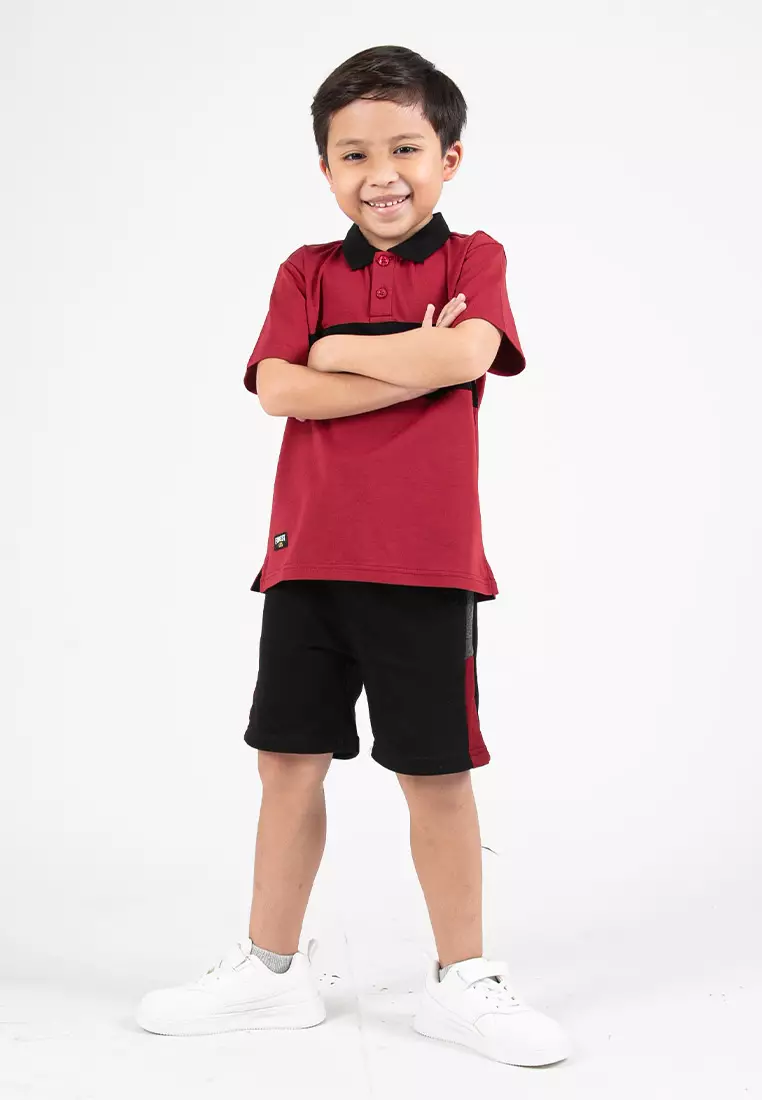 Forest Kids Premium Weight Cotton Stretchable Polo T Shirt Kids | T Shirt Baju Budak Lelaki - FK20259-56Maroon