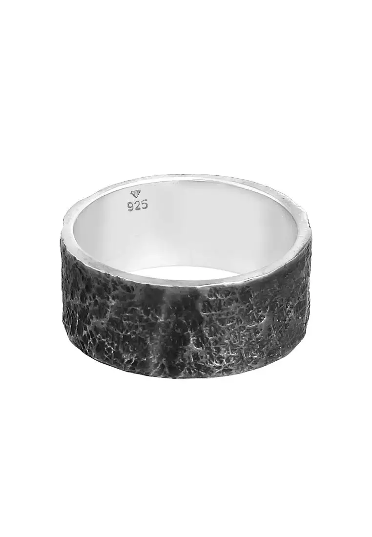 Men's Silver Oxidised Distressed Band Ring
