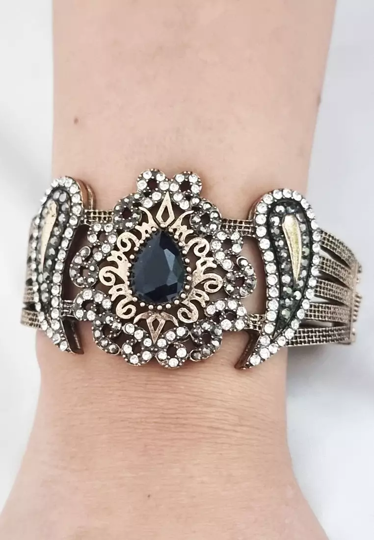 Paisley Diamante Embellished Bracelet Gelang Wanita Blue-Black