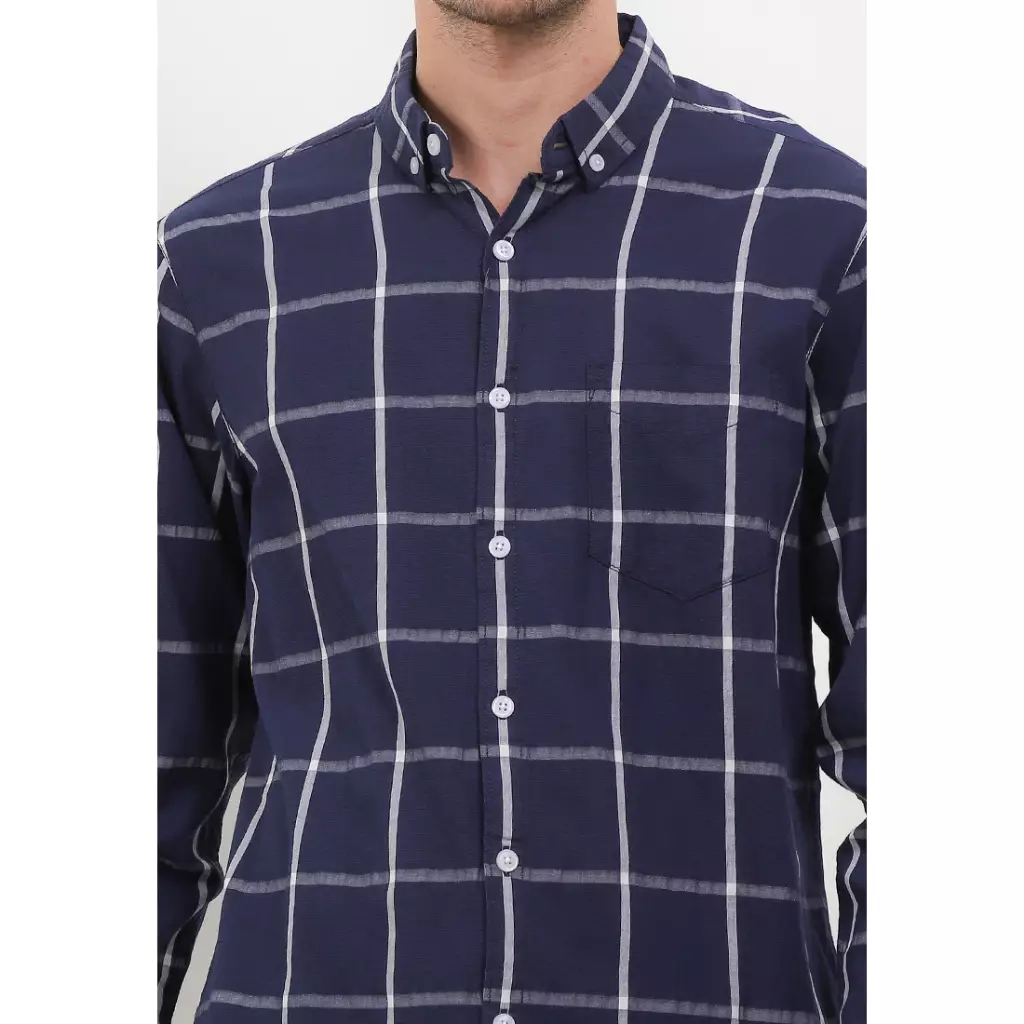 TRIPLE Kemeja Flanel Lengan Panjang Slim Fit (LS 525 NVY) - Navy
